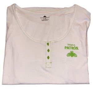 Simply Perfect Patron Tequila Womens Henley with green buttons Patron Shirt